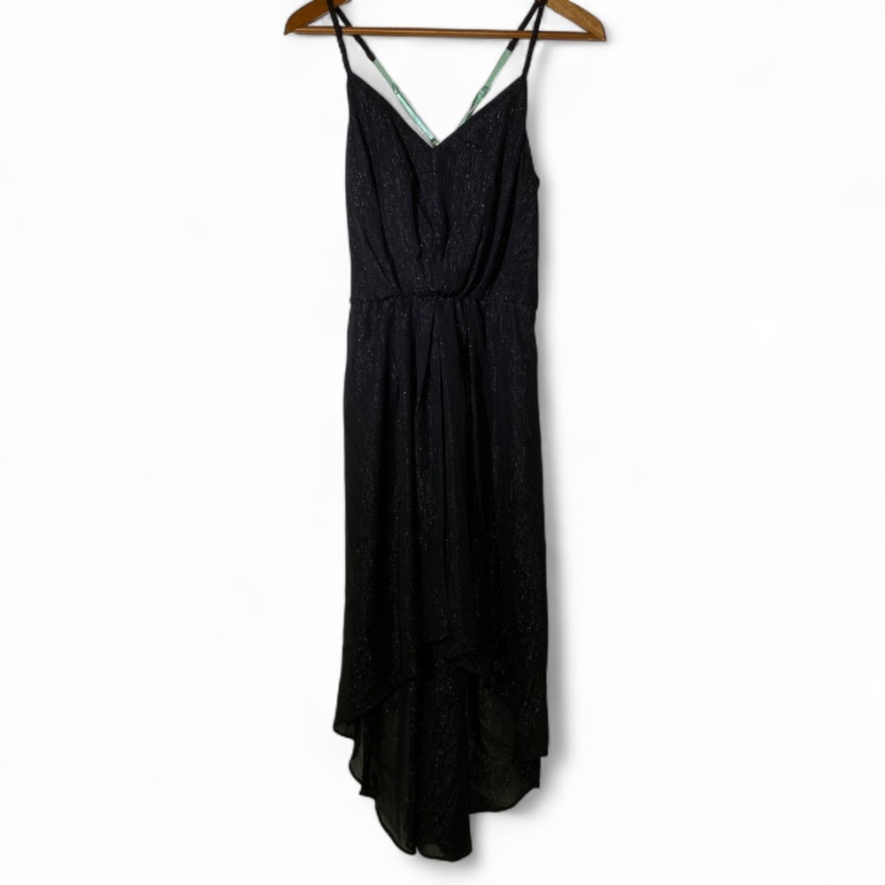 BCBGeneration High Low Dress Black Mesh Sparkly Sleeveless Layered Womens Medium